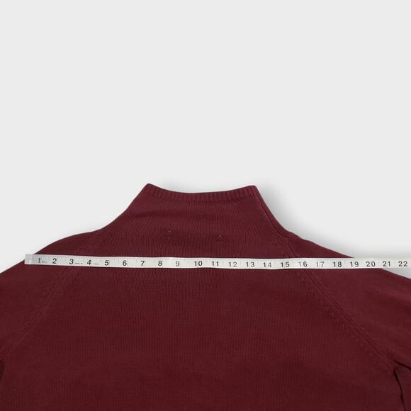 Project Naadam Cable Knit Ruffled Draped Turtleneck Sweater Burgundy Sz Medium - Picture 10 of 11